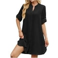 thumbnail image 2 of mfyjkho Vestidos de fiesta para mujer, Vestido camisero de color liso con cuello en V y mangas al codo para mujer Vestidos largos para mujer l, 2 of 6