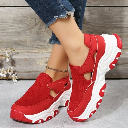 

Single-shoe women s new autumn thick sole color contrast fly woven mesh velcro casual single-shoe women