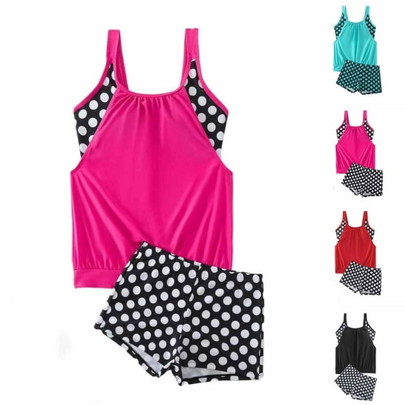 Juesizh Two Piece Swimsuit for Women Plus Size Tank Top Elastic Waisted Shorts Casual Trendy Polka Dot Bathing Swimsuit, S-3XL