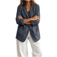 thumbnail image 5 of YgkuHd Fall Blazers for Women V-Neck Lapel Button Down Long Sleeve Cotton Linen Blend Vintage Suit Jacket Casual Work Outfits,Black_XL, 5 of 7
