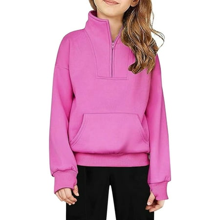 EnJoCho Girls Hoodies Half Zipper Pullover Crop Tops Long Sleeve Thumb Hole Teen Girls Fall Winter Sweatshirts Fashion Sweater Clothes Athletic Casual Outerwear