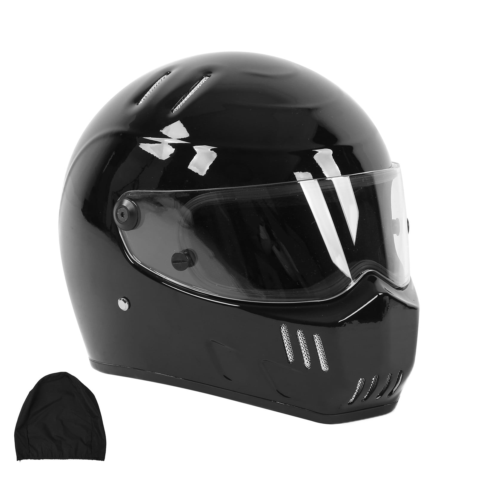 Motorcycle Helmet Flip Up Full Face Black With Dual Visor Fiberglass