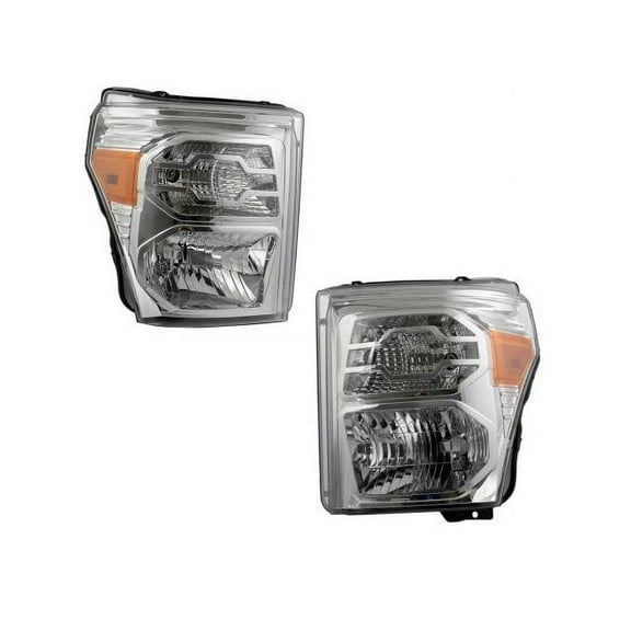 Headlight Assembly Set of 2 - Chrome Housing - Compatible with 2011 - 2016 Ford F-250 Super Duty 2012 2013 2014 2015