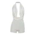 thumbnail image 5 of Arlun Womens One Piece Halter Shorts Romper Outfits Lace Splicing Backless Cowl Neck Jumpsuits Sleeveless Deep V Bodycon Shorts Set Solid Color Stretchy Slim Fitted Clubwear White S, 5 of 6