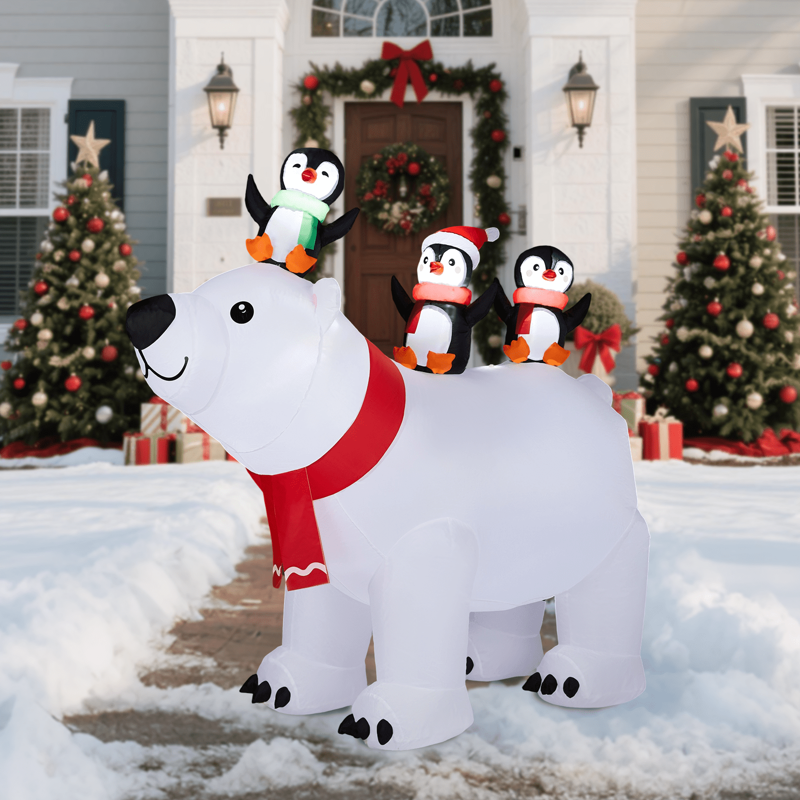Astoutdoor 5 ft Lighted Christmas Inflatable Decoration, Polar Bear and Penguins Blow Up Yard Decor with Built-in LED Lights