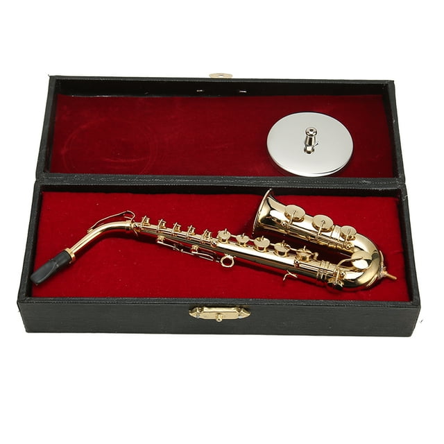 Alto Saxophone Model, Brass Miniature Saxophone Decoration with Storage Box Stand for Adult for Birthday