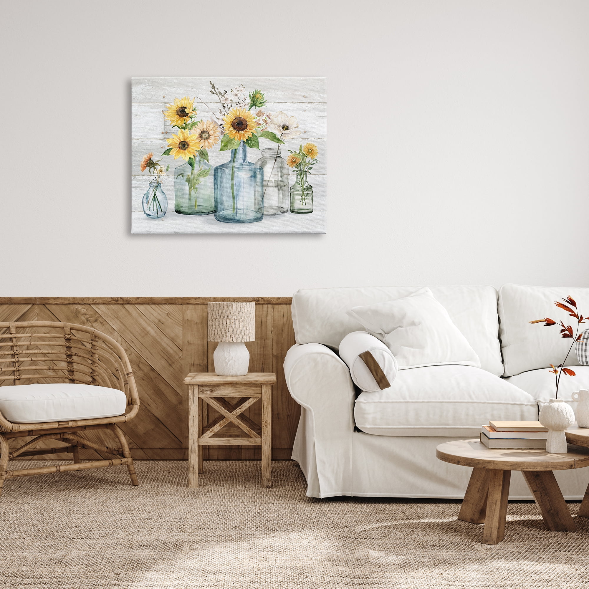 Stupell Industries Varied Country Flower Blooms Rustic Planked Pattern Graphic Art Gallery Wrapped Canvas Print Wall Art, Design by Carol Robinson