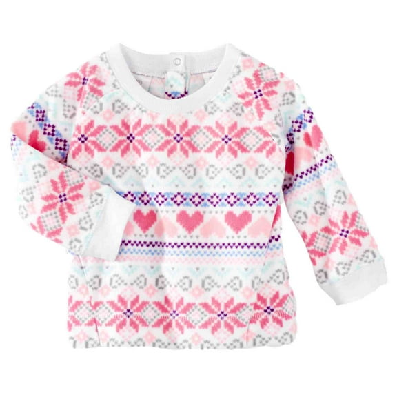 Infant & Toddler Girls Pink Snowflake & Heart Micro Fleece Sweatshirt Top 0-3m