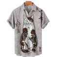 thumbnail image 5 of Camisas hawaianas unisex para hombre, camisetas con estampados 3D de gato samurái japonés vintage, camisetas de manga corta Harajuku para niños, 5 of 5