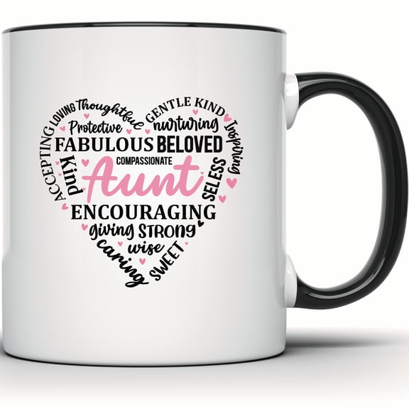 Best Aunt Ever Mug - Aunt Birthday Gift - Mother's Day Gift from Niece or Nephew - Heart Mug for Auntie - Aunt Appreciation Gift - 11 Ounce Black Rim Handle Novelty Coffee Cup - WMUG1114-BLK