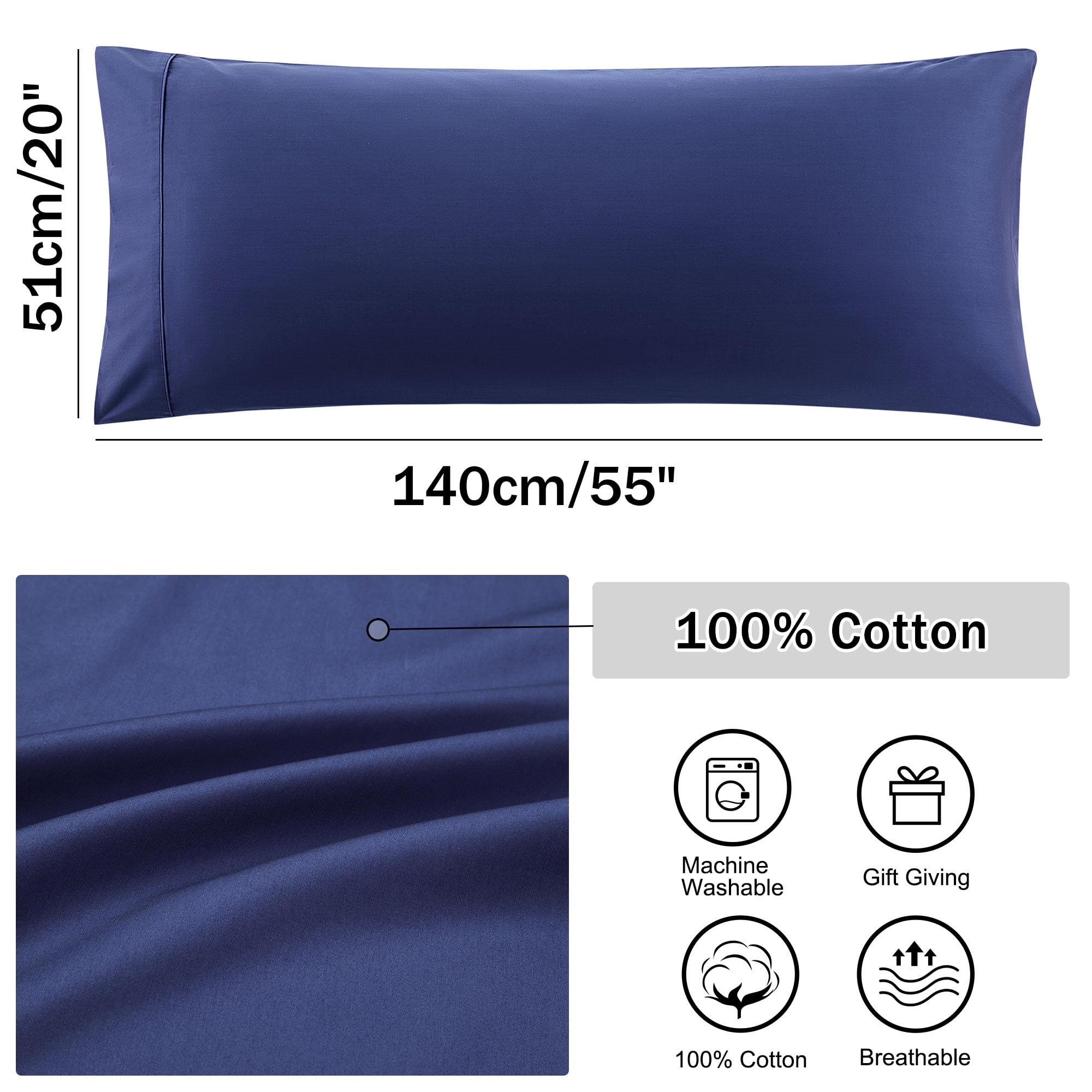 Unique Bargains 20"x 55" 1PC Envelope Closure Body Pillow Cover Navy Blue