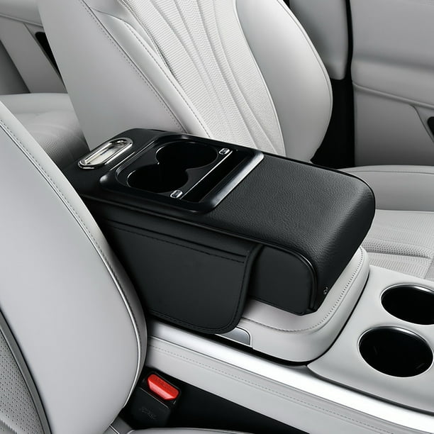 Organizador para reposabrazos de coche con puertos de carga USB: almohadilla ergonómica para la consola central, soporte de esponja transpirable, almacenamiento inteligente con portavasos y ran