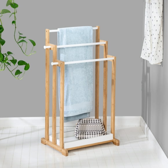 Honey-Can-Do Bamboo 3-Tier Freestanding Towel Rack, Natural/White