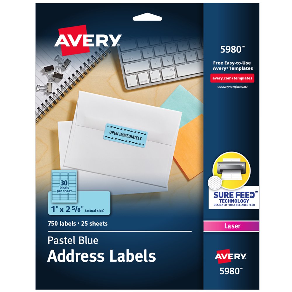 Avery Neon Address Labels with Sure Feed for Laser Printers, 1" x 2 5/8
