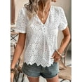 thumbnail image 6 of Women'S Summer Eyelet Tops 2025 Dressy Casual V Neck Flutter Sleeve Hollow Out Lace Embroidered Blouses Shirts White XXL, 6 of 7