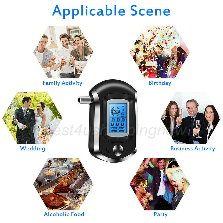 Breathalyzer, Portable Alcohol Tester with 5 Mouthpieces,Professional Tester with Digital LCD Display Screen for Personal Home Use, Size: 11, Black