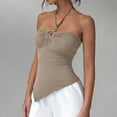 thumbnail image 6 of Women's Halter Tops Irregular Hem Sleeveless Going Out Summer Tank Tops Clubbing Party Travel Y2k Outfits( Khaki, S ), 6 of 6