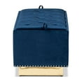 thumbnail image 4 of Powell Glam and Luxe Navy Blue Velvet Fabric Upholstered and Gold PU Leather Storage Ottoman, 4 of 5