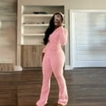 thumbnail image 6 of GILIGEGE Two Piece Sets for Women Women's 2 Piece Outfits Fall Long Sleeve Zipper Hoodie Jacket and Flared Leggings Workout Sets Sweatsuit Pink L, 6 of 7