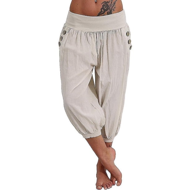 Mujer Pantalones de yoga Bolsillos laterales Bloomers bombachos Pantalones capri Prendas de abajo Secado rápido Dispersor de humedad Ligero Hippie Boho Azul claro Polvo de mandarina Whit