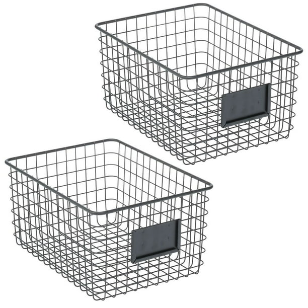 mDesign Large Steel Storage Organizer Bin Baskets with Label Slot for
