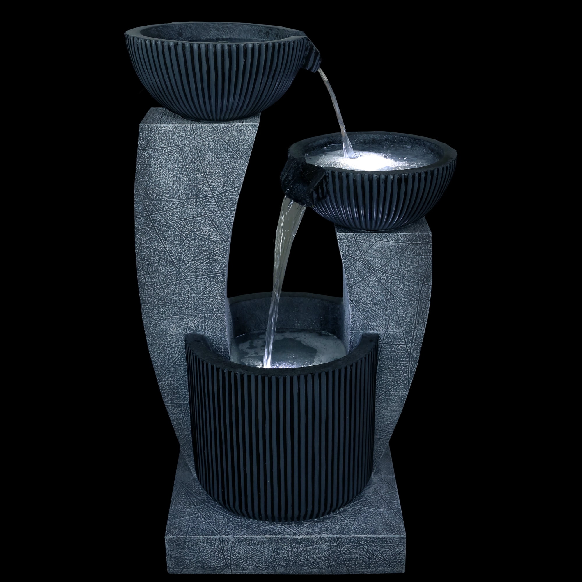 Northlight 32" Lighted Blue Modern Tiered Outdoor Garden Water Fountain