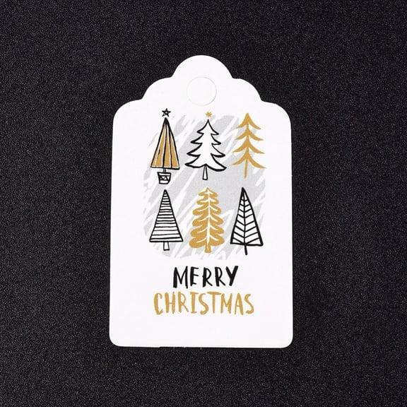 Paper Gift Tags Hange Tags For Arts and Crafts For Christmas with Word Merry Christmas & Christmas Tree Pattern White 50x30x0.3mm Hole: 5mm