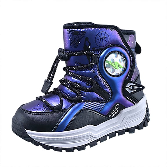 DMDUOU Boys Girls Winter Snow Boots Teen Lace Up Non-Slip Outdoor Warm Fleece Boots Soft Cozy Hiking Walking Shoes Blue 32