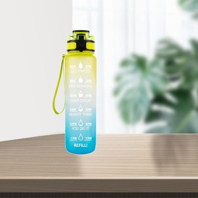 Botella de agua motivacional Jarra a prueba de fugas Interior Fitness Ciclismo Viajes 34 Amarillo azul Cola botella deportiva