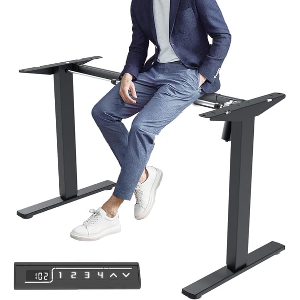 Fohfurniture Marco de Escritorio eléctrico de pie Ajustable en Altura, Escritorio elevable una estación de Trabajo para Sentarse con un Solo Motor, Negro
