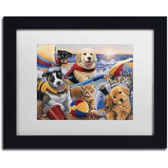 Trademark Fine Art 'Beach Buddies' Canvas Art by Jenny Newland, White Matte, Black Frame