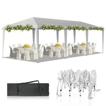 SalonMore 10' x 30' Canopy Tent with Smooth Corner Slider Button, Easy Pop-Up Party Tent with Roller Storage Bag & 8 Sandbags, Outdoor & Indoor, White