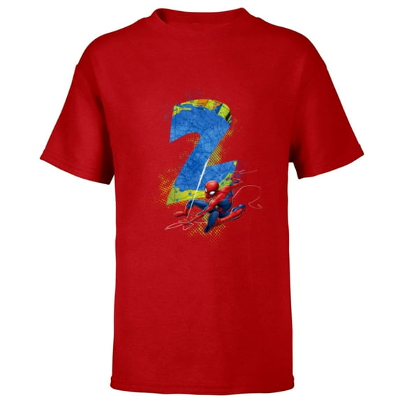 Marvel Super Heroes Spider-Man 2 Year Old Second Birthday - Short Sleeve T-Shirt for Kids - Customized-Red