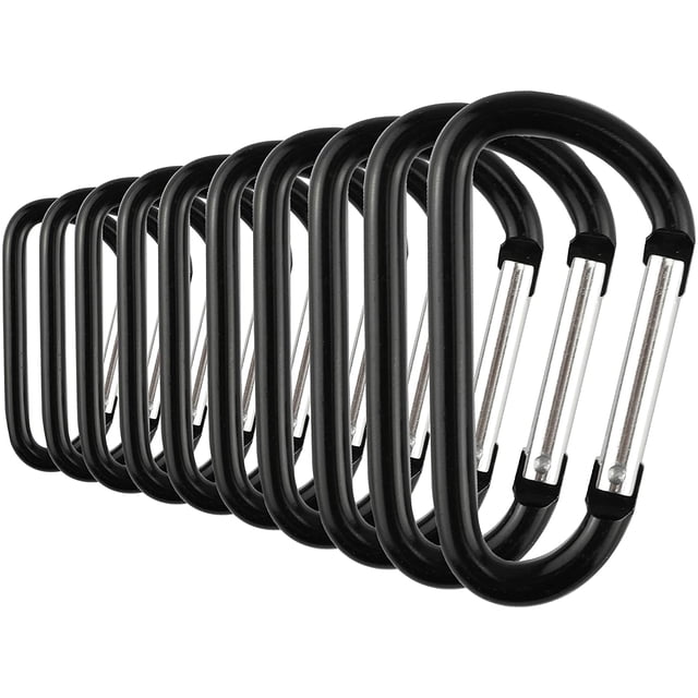 Aluminum Carabiner Clip Snap Hook Keyring Carabiners Keychains Black(10P)