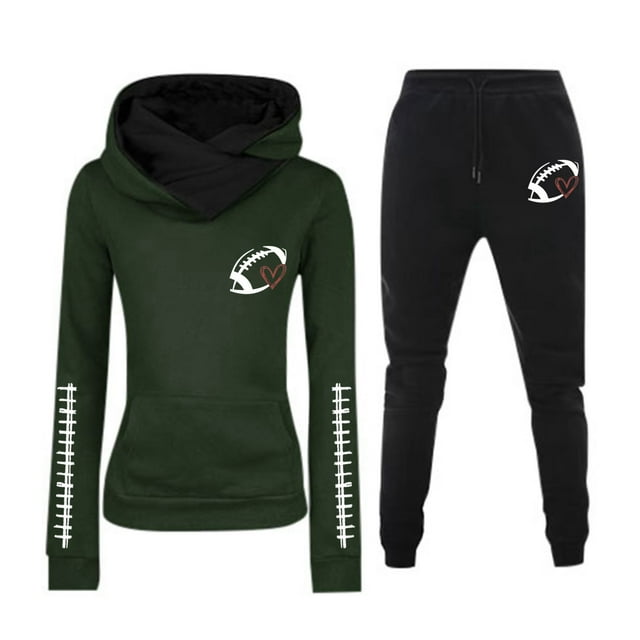 WILLBEST Jeans pour Femmes Ensemble de Sweat à Capuche et Pantalon de Rugby Imprimé Manches Longues Tenue Athlétique Séchage Rapide