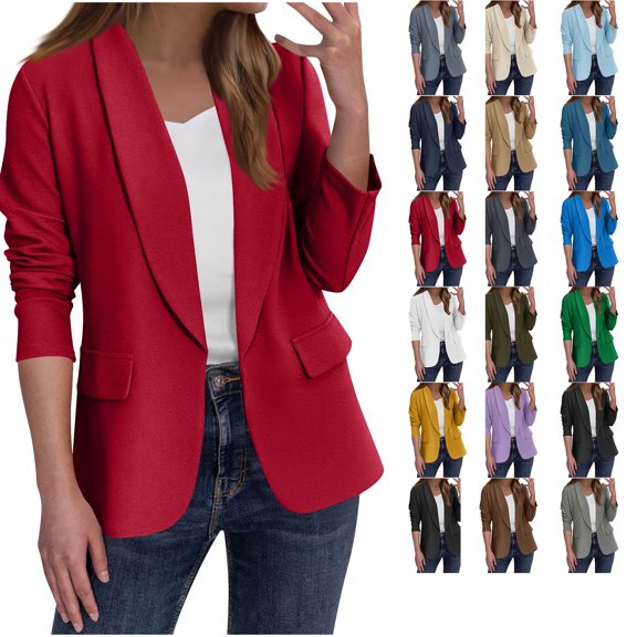 Chiccall Womens Blazers Long Sleeve Business Casual Open Front Cardigan Jacket Padded Shoulder Double Layered Blazers with Pockets