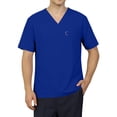 thumbnail image 5 of Domuza Mens Scrub Tops - Classic V-Neck Short Sleeve Top with Multiple Pockets, Side Slits Blue XL, 5 of 5