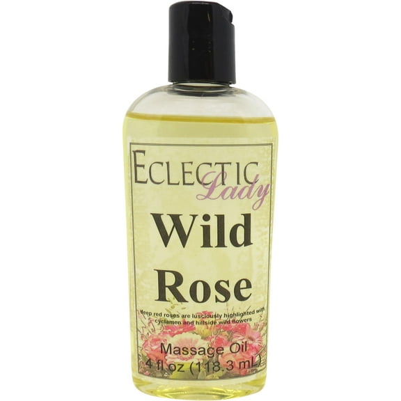 Wild Rose Massage Oil by Eclectic Lady, 4 oz, Sweet Almond Oil and Jojoba Oil