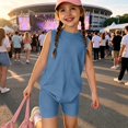 thumbnail image 2 of Summer Outfits for Kids Girls Size 7-8 Girls 2 Piece Outfits Cute Clothing Sets Casual Short Sleeve Tee Top and Y2K Shorts Athletic Lounge Set Navy 5-6 Years, 2 of 7