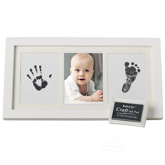 Precious Baby Handprint Footprint Set - Baby Photo Keepsake in White with Non-Toxic Ink Pad Quality Wooden Frame