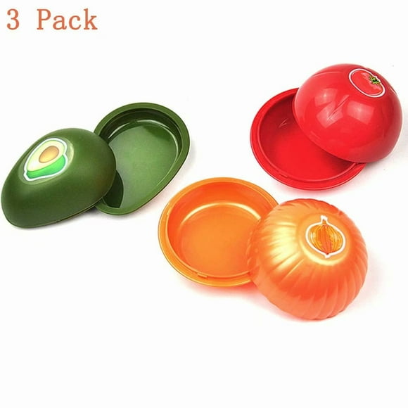 Dosaele Food Savers Set Avocado Onion Tomato Keeper Storage Container Kitchen Gadget Vegetable Storage Containers Reusable Plastic Refrigerator Box 3 Pack