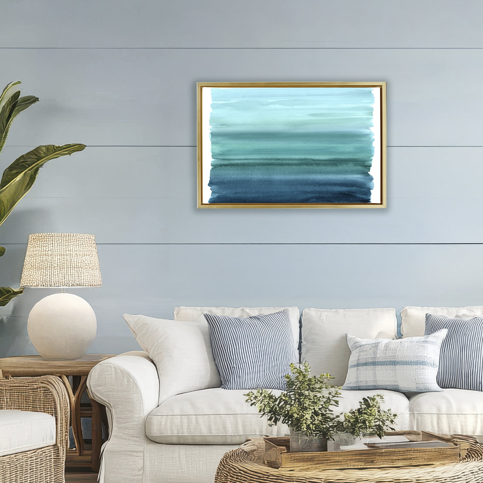 Stupell Industries Ombre Teal Gradient Gold Framed Floater Canvas Wall Art, design by Allie Corbin