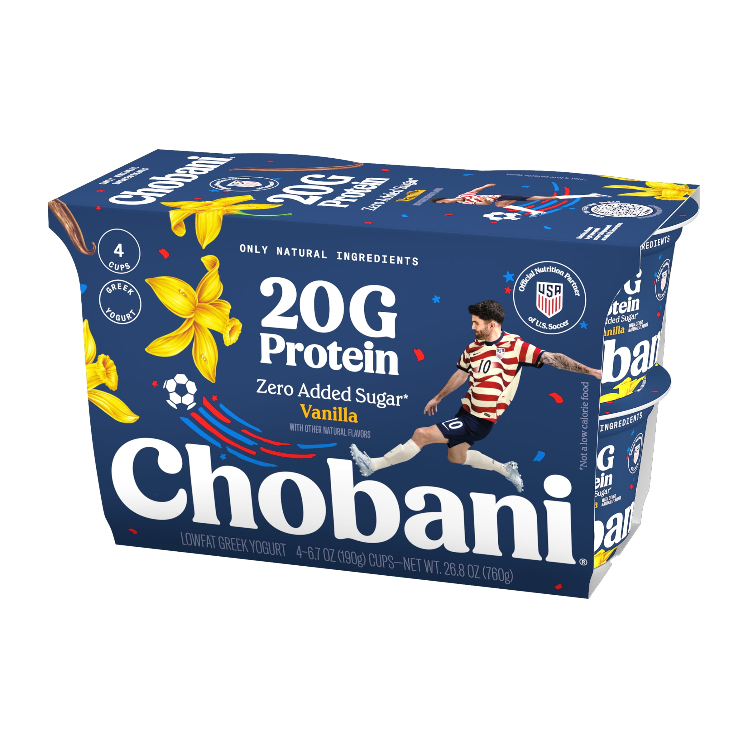 Chobani 20G Protein Low-Fat Greek Yogurt Vanilla 6.7oz 4 Pack