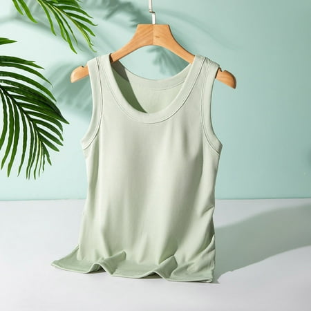 CLOISE Tank Top with Chest Pads Womens Tops Women Solid Without Steel Ring Bra Cups One Sports Camisole Green XL