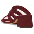 thumbnail image 2 of YDN Women Cute Round Open Toe Chunky Mid Heel Strappy Gladiator Sandals Chic Cutout Slip On Mules Casual Daily Shoes Size 12 Wine Red, 2 of 4