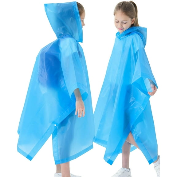 Rain Poncho for Kids(2 Pack) Waterproof Reusable EVA Raincoat One Size Rain Jackets for Children,Boys and Girls