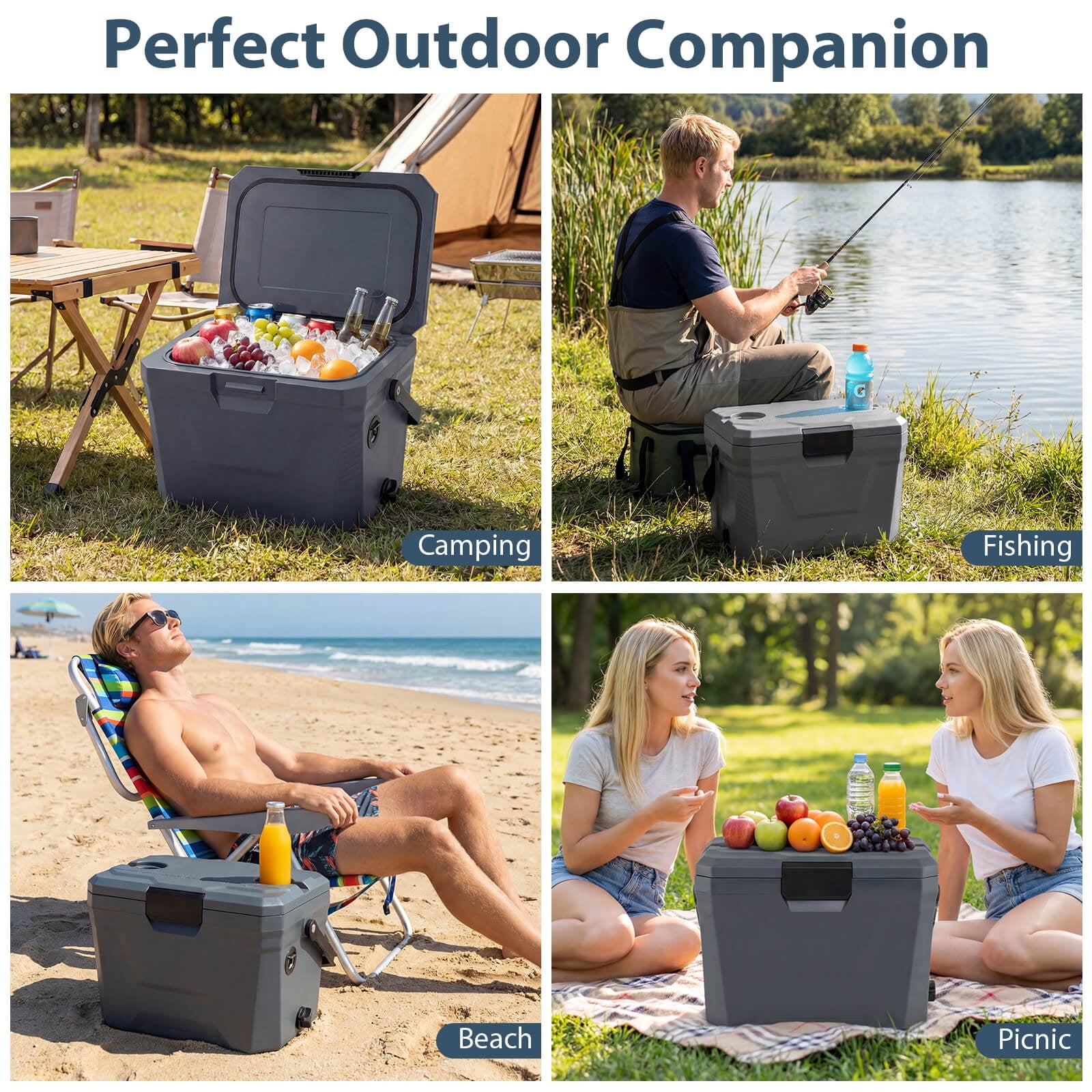 Costway 21 QT Insulated Portable Cooler, Hard Shell Ice Chest with 2 Cup Holders Gray