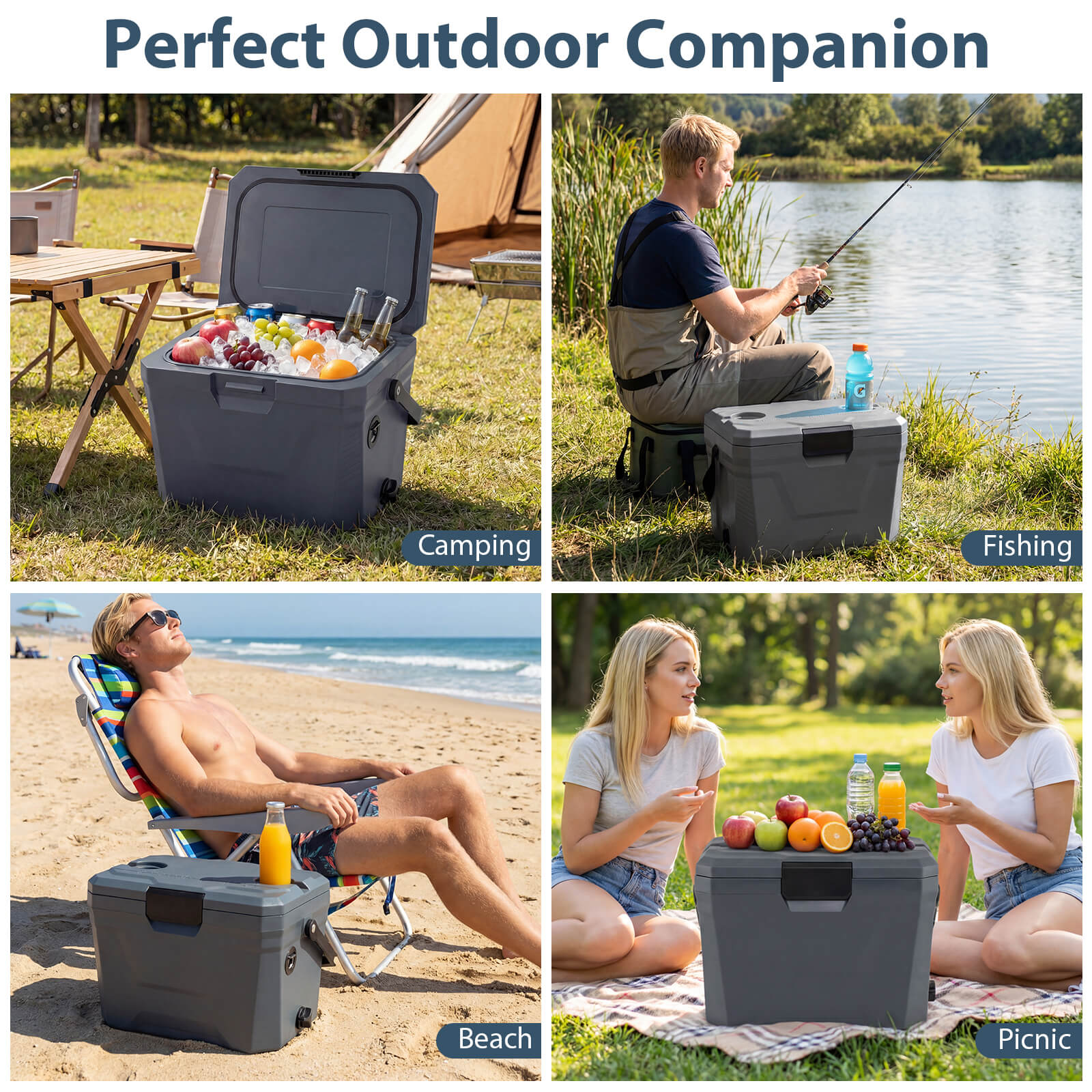 Costway 21 QT Hielera Portátil Aislada, Carcasa Rígida con 2 Portavasos, Gris 8