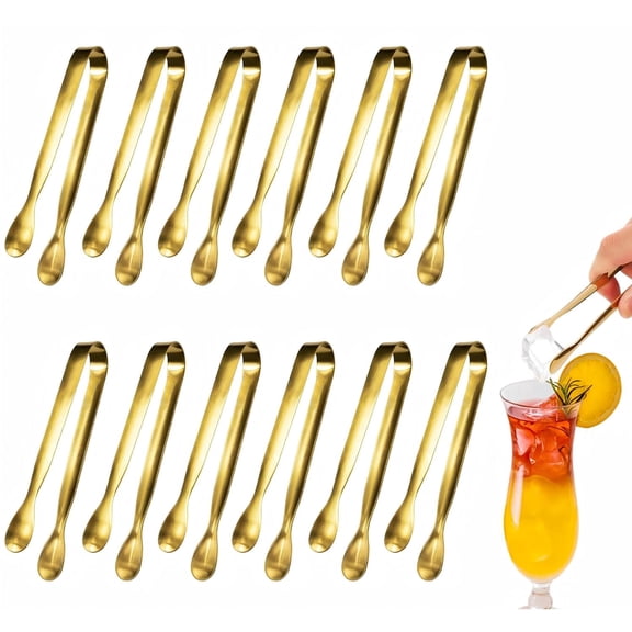 12-Piece Mini Gold Serving Tongs Set, 4-Inch Small Appetizer Tongs for Parties, Catering & Coffee Bars, Made of Food-Grade 304 Stainless Steel