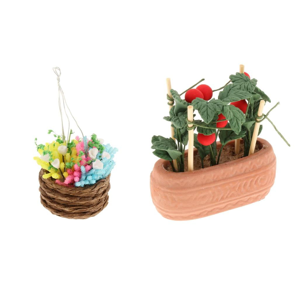 1/12 Green Plant In Pot Dollhouse Miniature Garden Accessory 2x 
